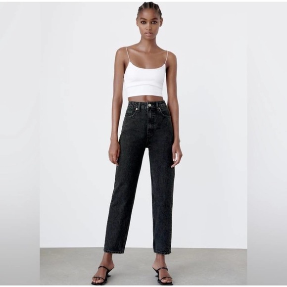 Zara Denim - ZARA High Rise Mom Fit Ankle Jeans Black Size 8